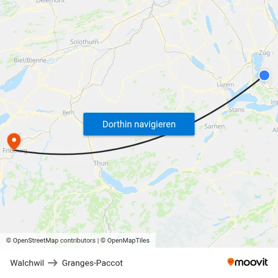 Walchwil to Granges-Paccot map