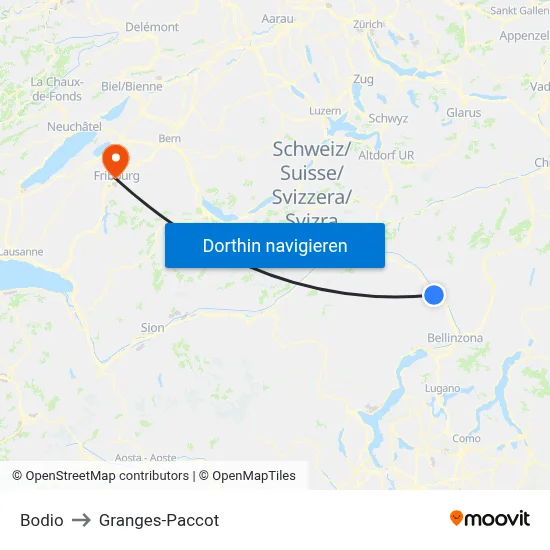 Bodio to Granges-Paccot map
