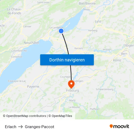 Erlach to Granges-Paccot map