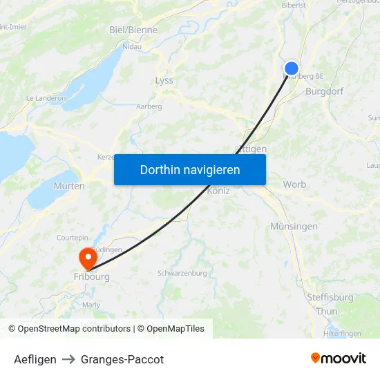 Aefligen to Granges-Paccot map