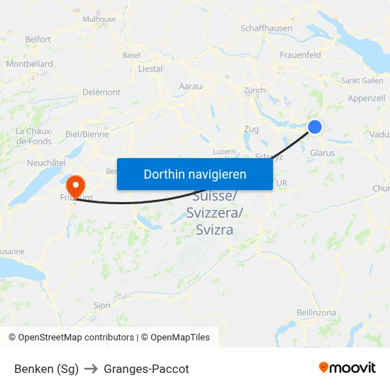 Benken (Sg) to Granges-Paccot map