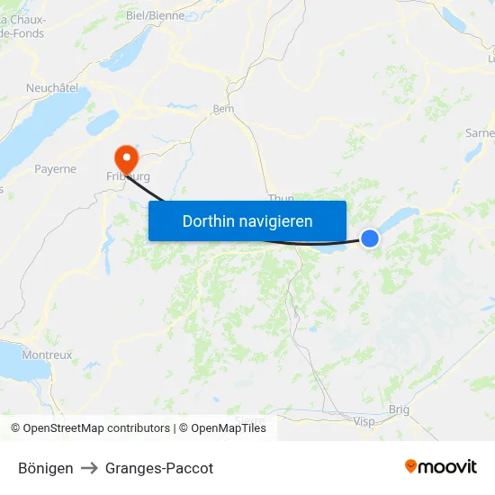 Bönigen to Granges-Paccot map