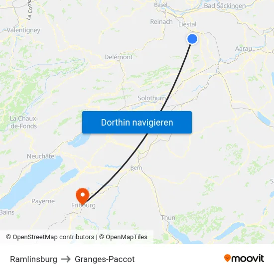Ramlinsburg to Granges-Paccot map