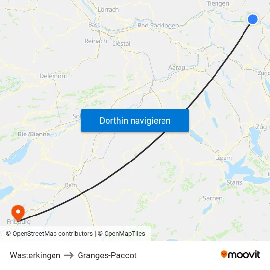 Wasterkingen to Granges-Paccot map