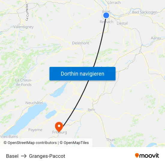 Basel to Granges-Paccot map