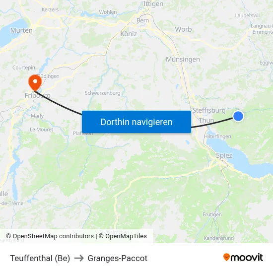 Teuffenthal (Be) to Granges-Paccot map