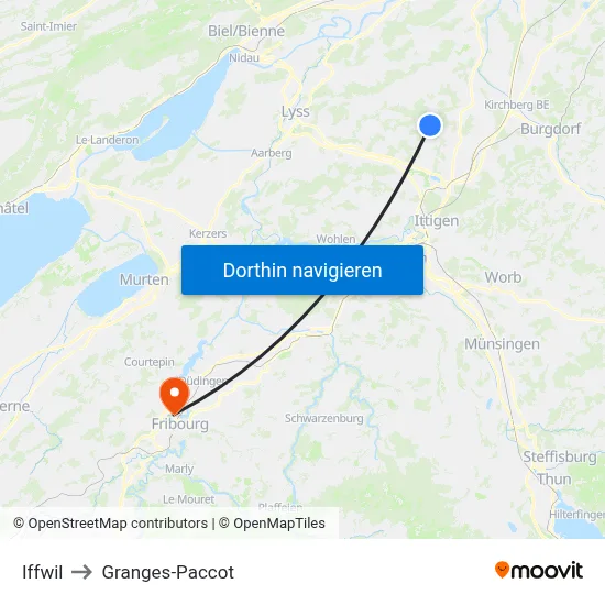 Iffwil to Granges-Paccot map