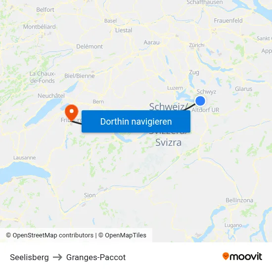 Seelisberg to Granges-Paccot map