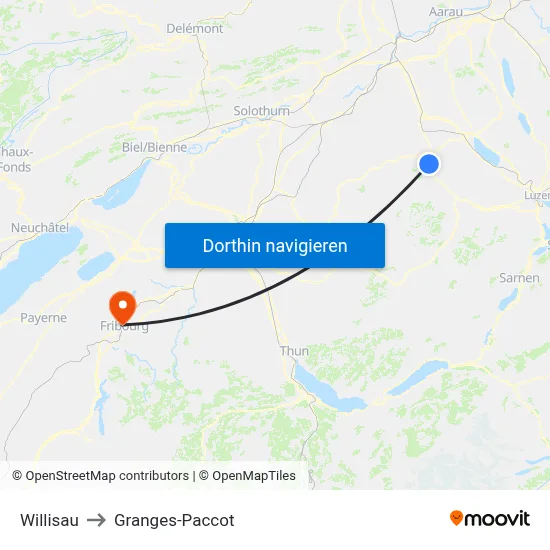 Willisau to Granges-Paccot map