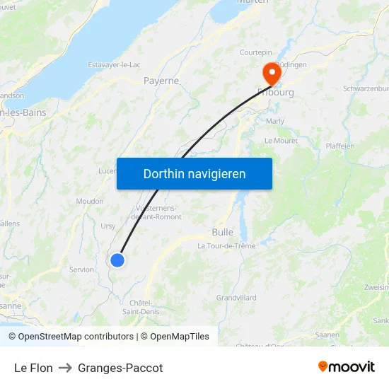 Le Flon to Granges-Paccot map