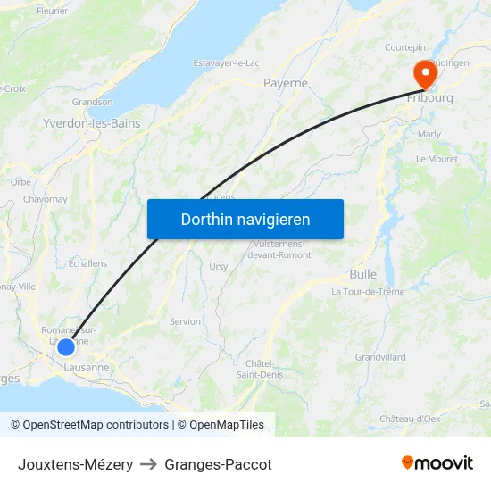 Jouxtens-Mézery to Granges-Paccot map