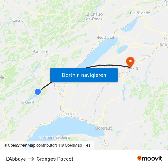 L'Abbaye to Granges-Paccot map