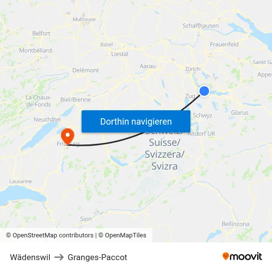 Wädenswil to Granges-Paccot map