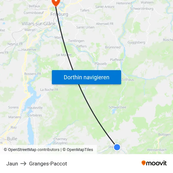 Jaun to Granges-Paccot map