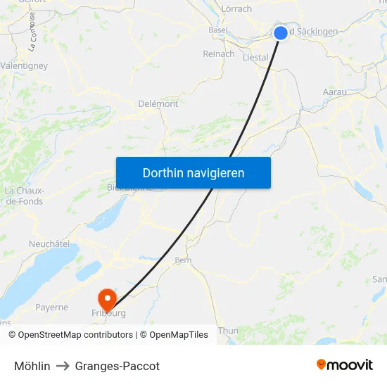 Möhlin to Granges-Paccot map