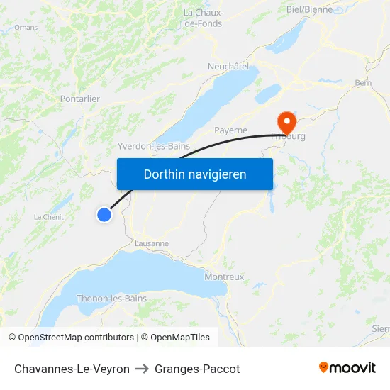 Chavannes-Le-Veyron to Granges-Paccot map
