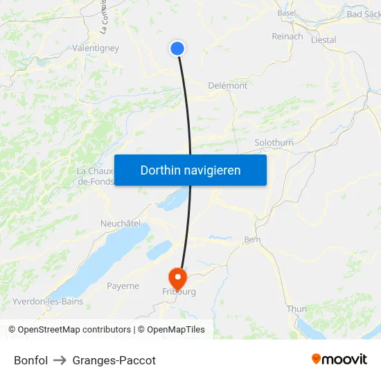 Bonfol to Granges-Paccot map