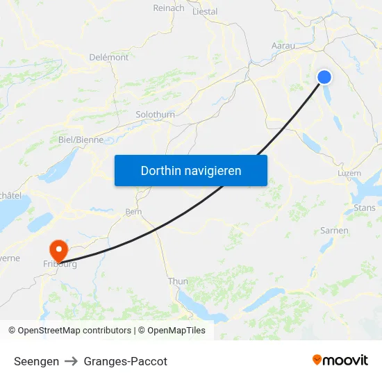 Seengen to Granges-Paccot map