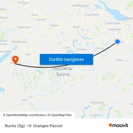 Buchs (Sg) to Granges-Paccot map