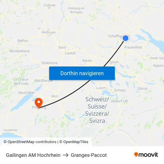 Gailingen AM Hochrhein to Granges-Paccot map