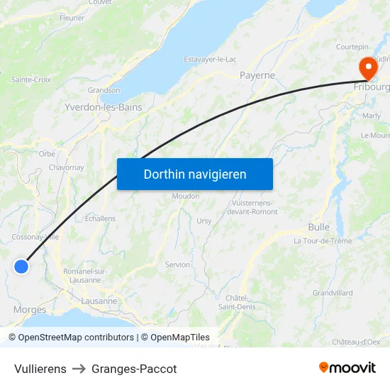 Vullierens to Granges-Paccot map
