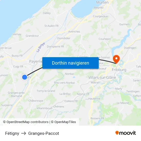 Fétigny to Granges-Paccot map