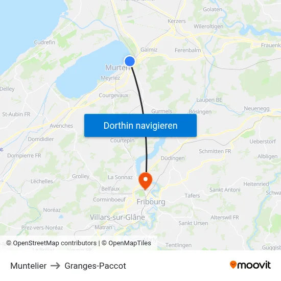 Muntelier to Granges-Paccot map