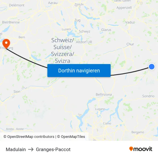 Madulain to Granges-Paccot map