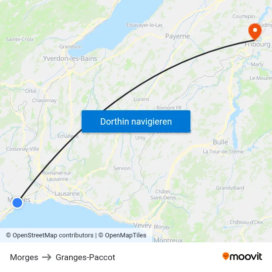 Morges to Granges-Paccot map