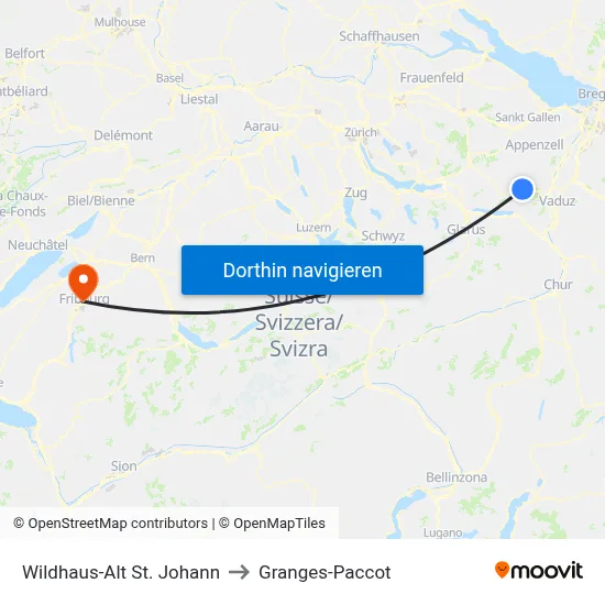 Wildhaus-Alt St. Johann to Granges-Paccot map