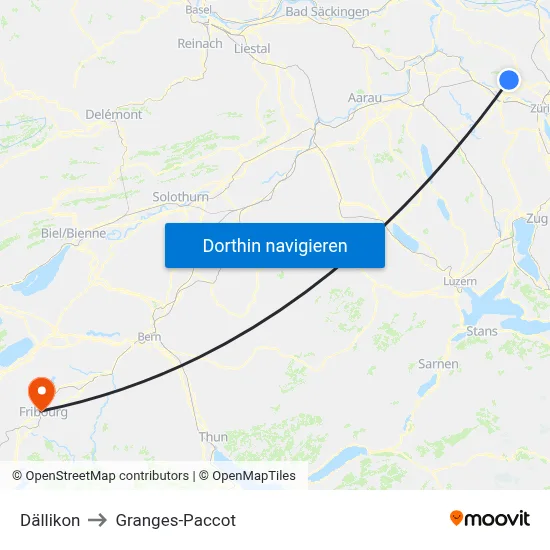 Dällikon to Granges-Paccot map