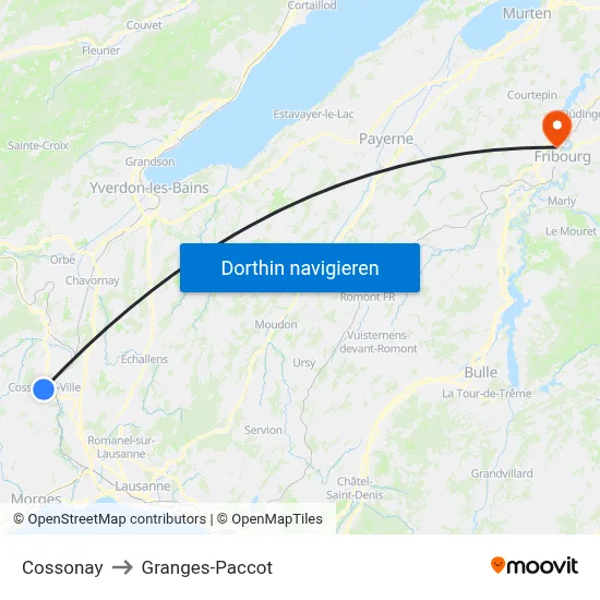 Cossonay to Granges-Paccot map