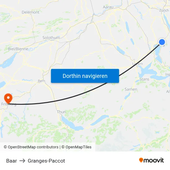 Baar to Granges-Paccot map
