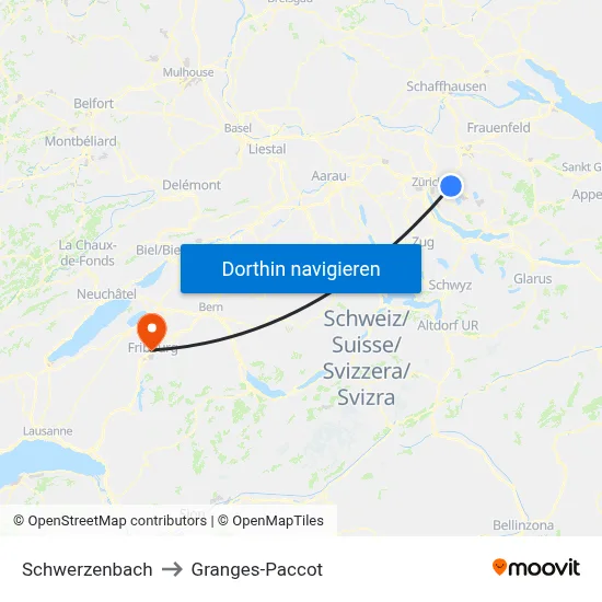 Schwerzenbach to Granges-Paccot map
