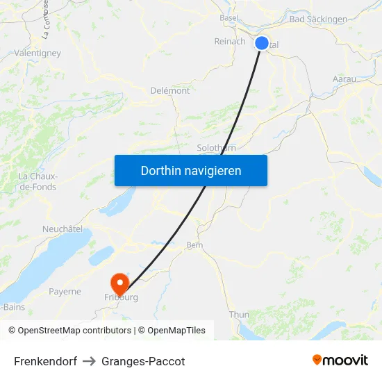 Frenkendorf to Granges-Paccot map