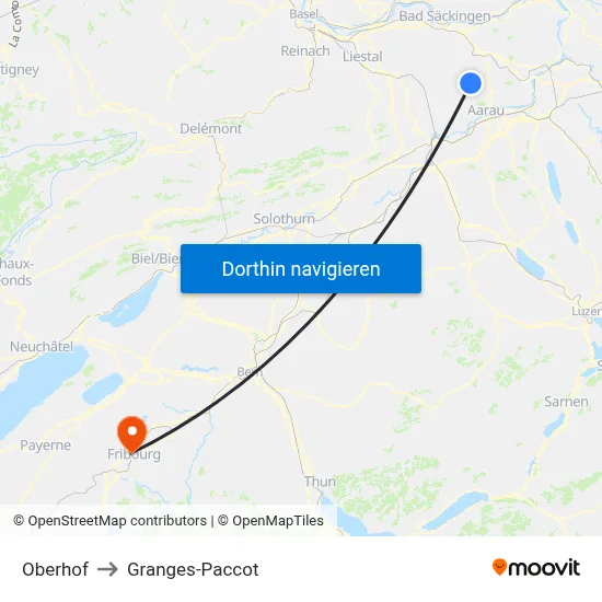 Oberhof to Granges-Paccot map