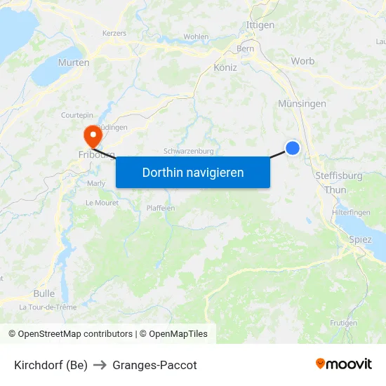 Kirchdorf (Be) to Granges-Paccot map