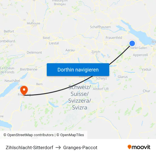 Zihlschlacht-Sitterdorf to Granges-Paccot map