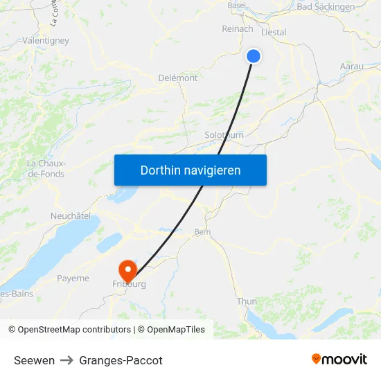 Seewen to Granges-Paccot map