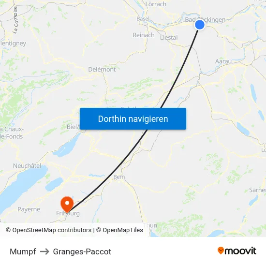 Mumpf to Granges-Paccot map