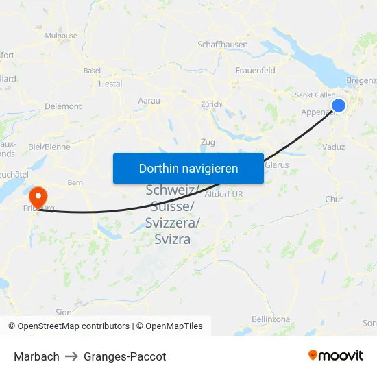 Marbach to Granges-Paccot map