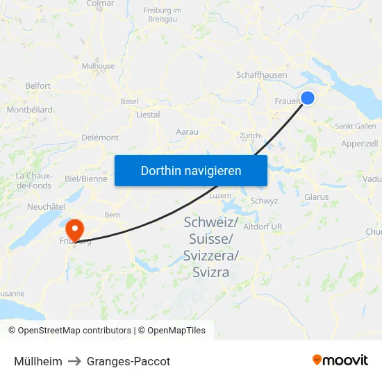 Müllheim to Granges-Paccot map