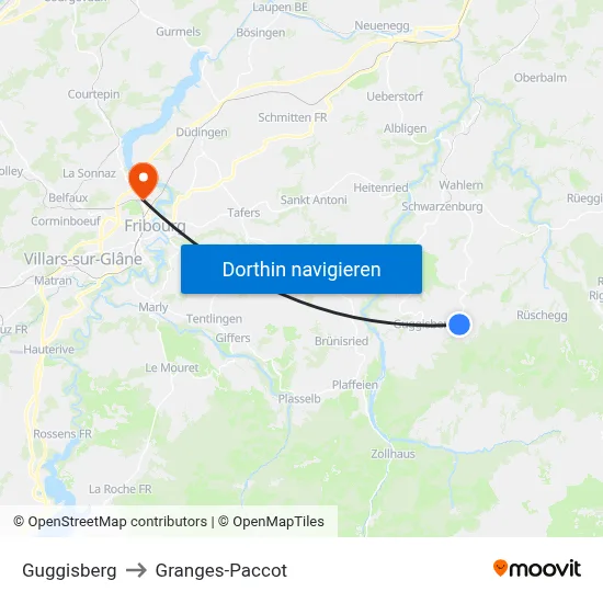 Guggisberg to Granges-Paccot map