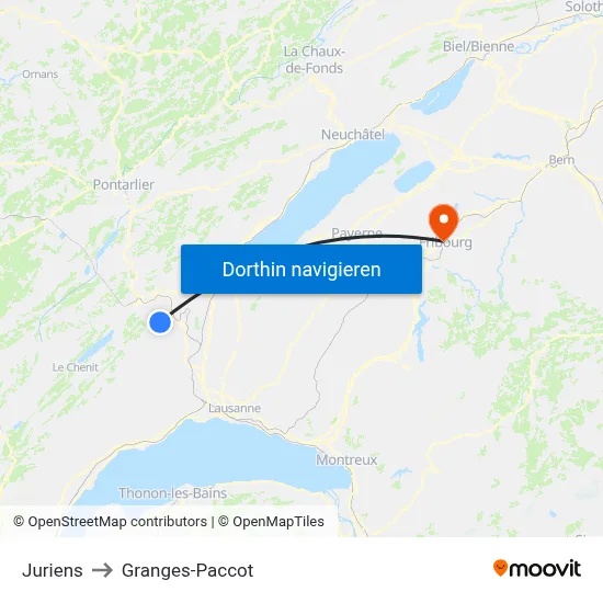 Juriens to Granges-Paccot map