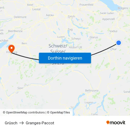 Grüsch to Granges-Paccot map
