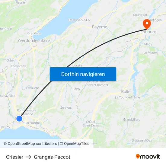 Crissier to Granges-Paccot map