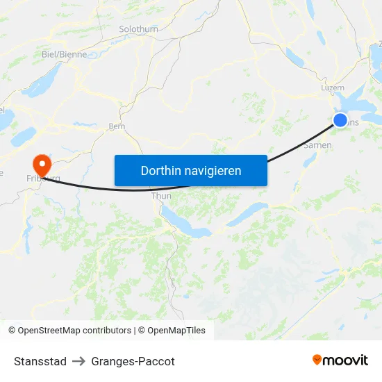 Stansstad to Granges-Paccot map