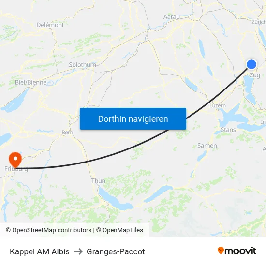 Kappel AM Albis to Granges-Paccot map
