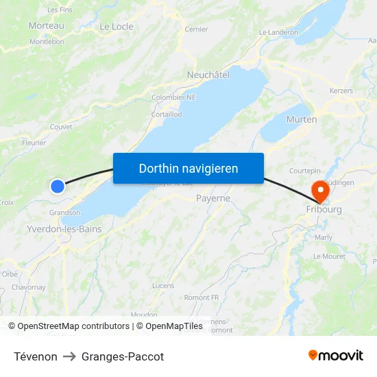 Tévenon to Granges-Paccot map