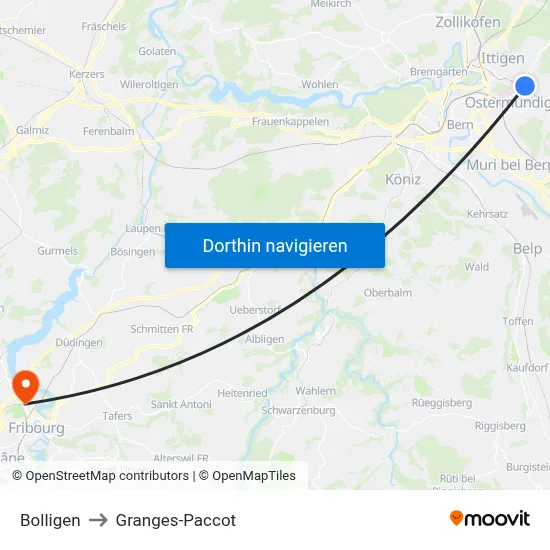 Bolligen to Granges-Paccot map